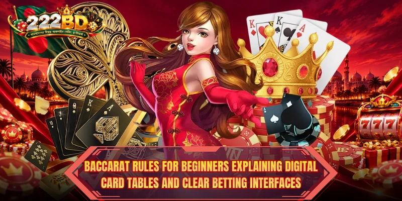 Baccarat Rules for Beginners explaining digital card tables and clear betting interfaces.