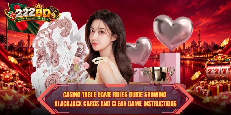 Casino Table Game Rules guide showing blackjack cards and clear game instructions. Casino Table Game Rules guide showing blackjack cards and clear game instructions.