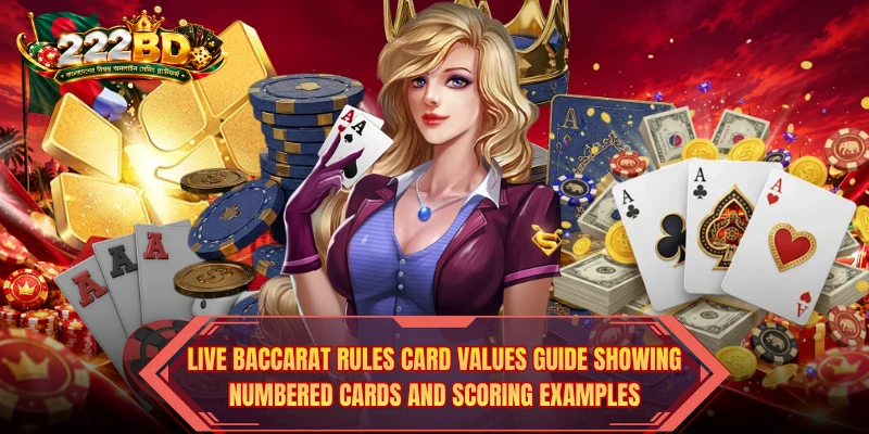 Live Baccarat Rules card values guide showing numbered cards and scoring examples