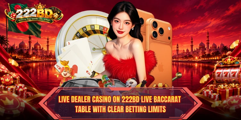 Live Dealer Casino on 222BD live baccarat table with clear betting limits