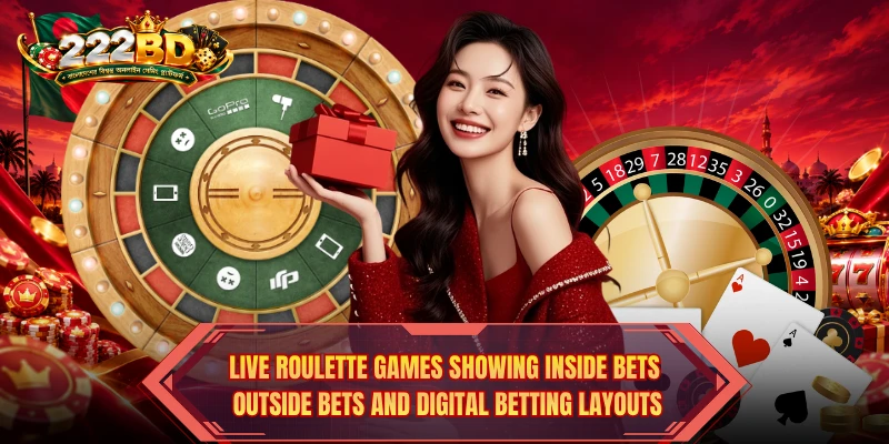 Live Roulette Games showing inside bets outside bets and digital betting layouts
