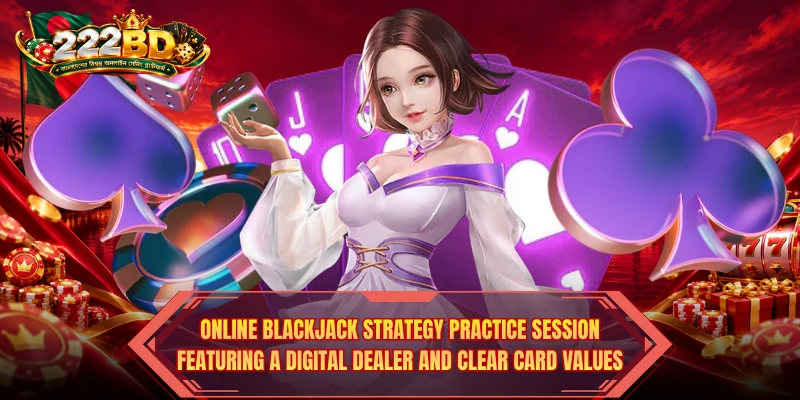 Online Blackjack Strategy practice session featuring a digital dealer and clear card values Online Blackjack Strategy practice session featuring a digital dealer and clear card values