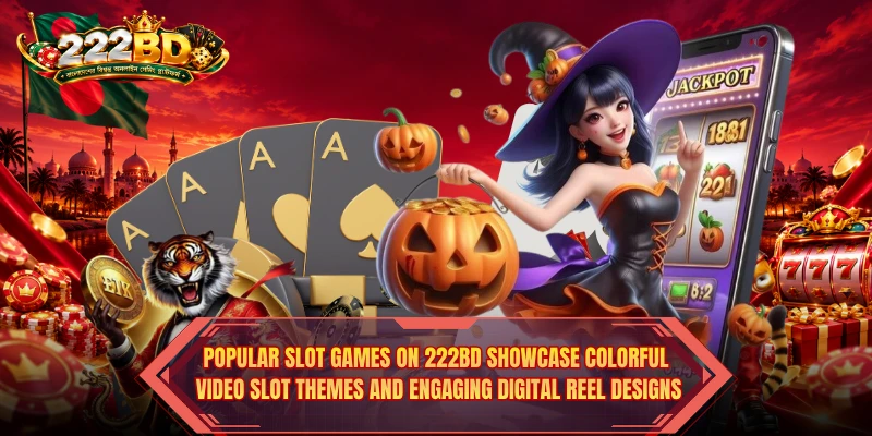 Popular Slot Games on 222BD showcase colorful video slot themes and engaging digital reel designs.